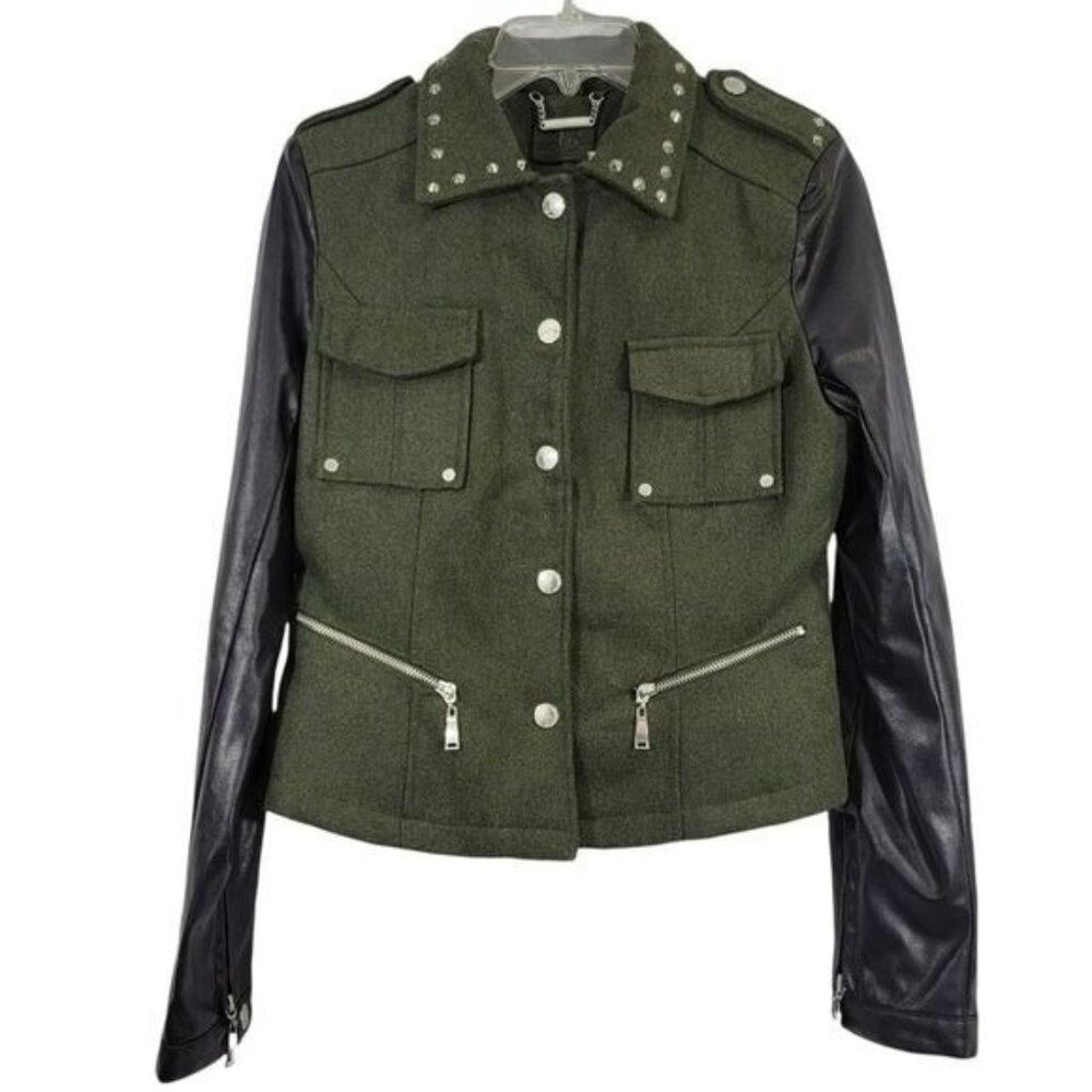 J2 Jacket Studded Collar Faux Leather Sleeved‎ with Pockets Juniors Size Small